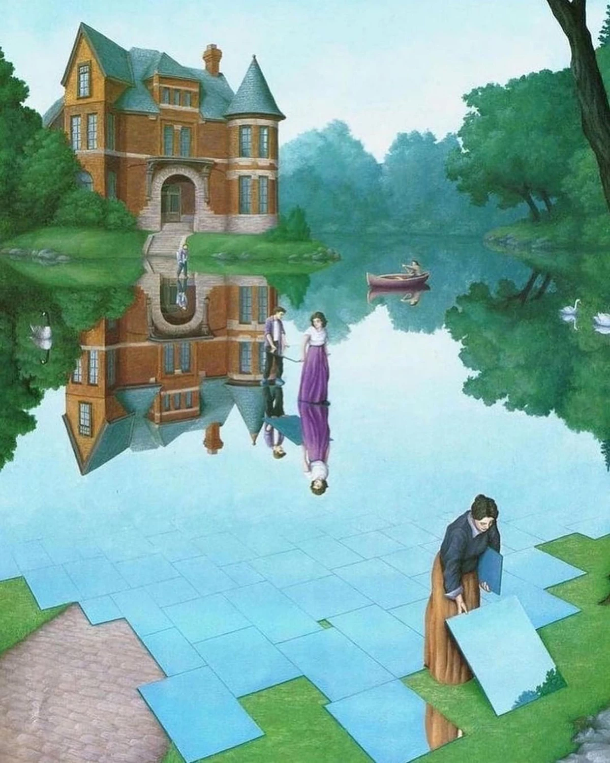 illusions-optique-peinture-rob-gonsalves-mirroir-eau