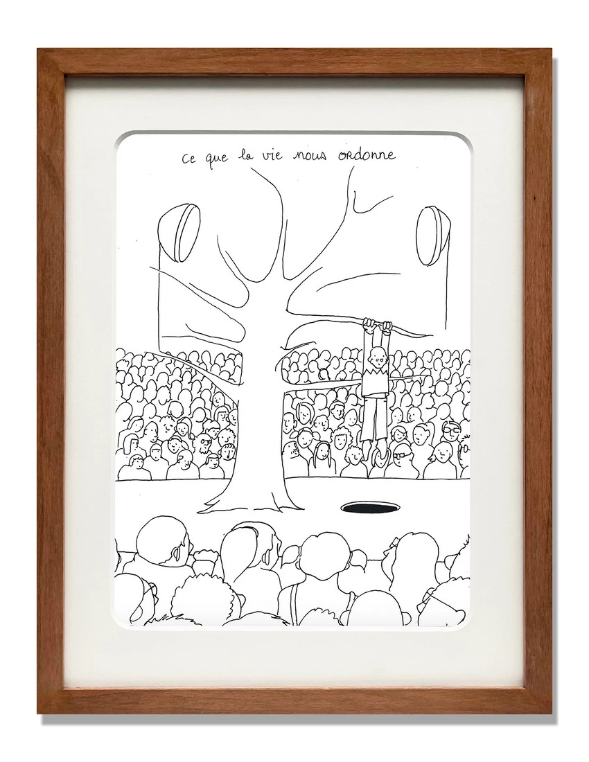 Philippe Katerine, Ce que la vie nous ordonne, 2021, crayon et encre noire, 30 x 21 cm. galerie Taglialatella © Philippe Katerine.