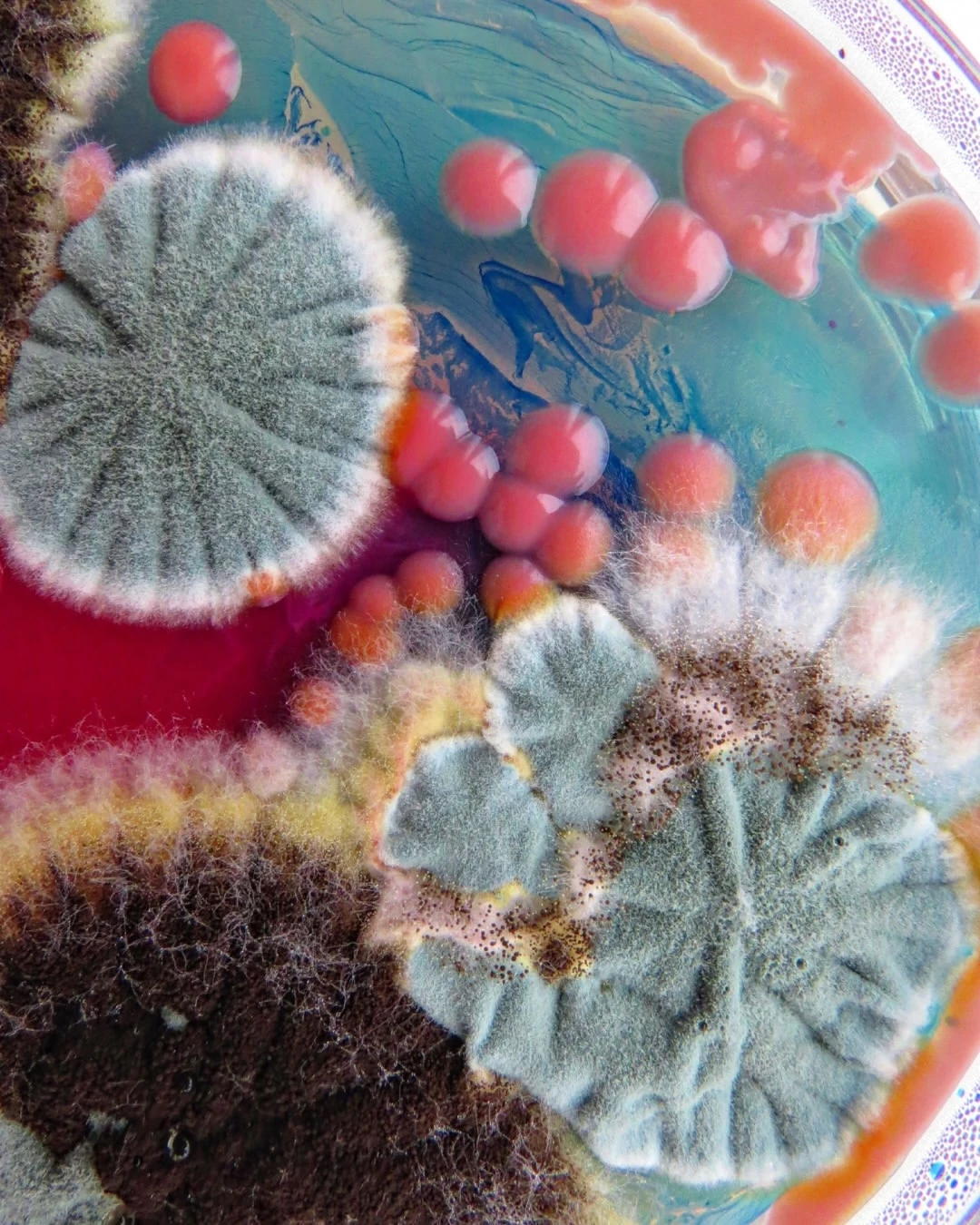 Living microbial art by “Mold Queen” @dashaplesen The artist cultivates living microorganisms to